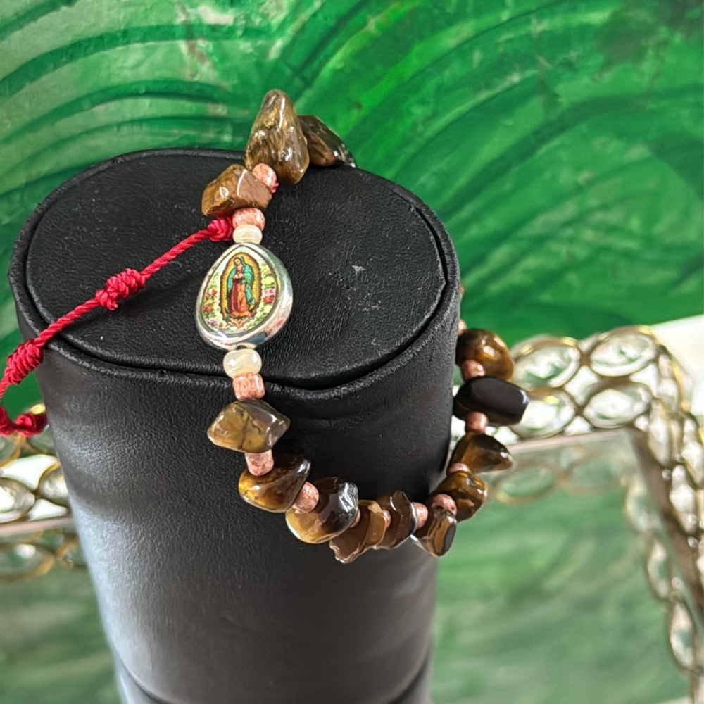 Virgin de Guadalupe bracelet with tiger eye rock handmade